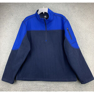 Starter Mens Fleece Jacket Sweater Size Large Blue 3/4 Zip Pocket Long Sleeve